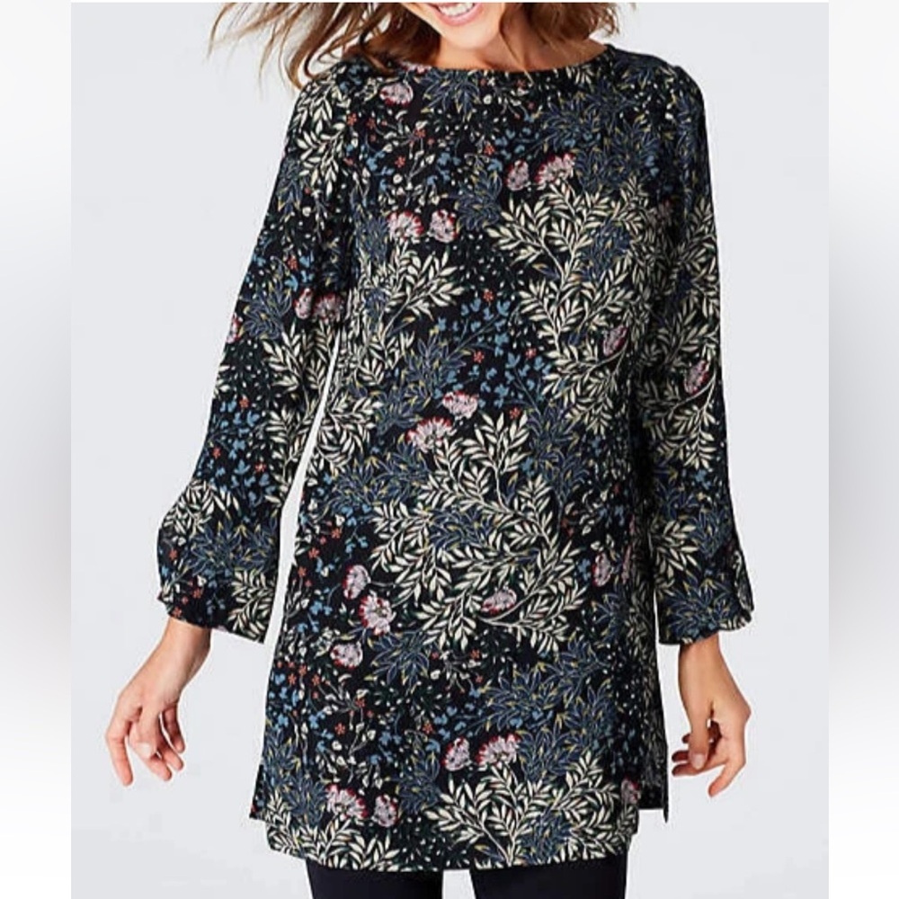 J. Jill Luxurious Midnight Vines Boat-Neck Tunic Top Size Large Floral